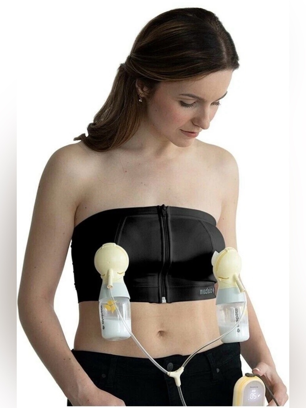 Medela Easy Expression Hands Free Nursing Bra L Large Strapless Frontal Zipper